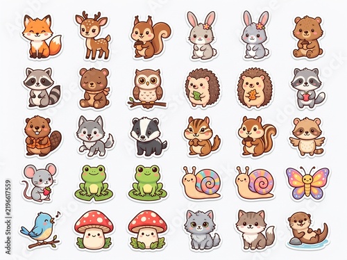 Cute Forest Animals Sticker Set Cartoon Icons