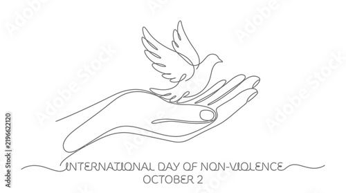 Continuous Line Drawing of Hand Holding Dove for Non-Violence Day