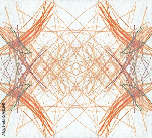 Abstract Symmetrical Pattern with Orange Scribbles and Lines on a Clean White Backdrop for Design