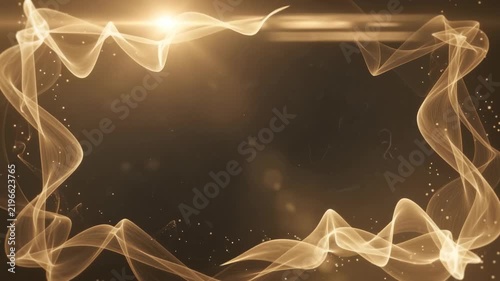 Golden light leak frame with wavy energy lines on dark background