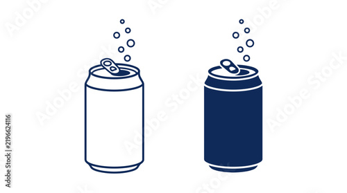 Two soda cans one open with bubbles rising up