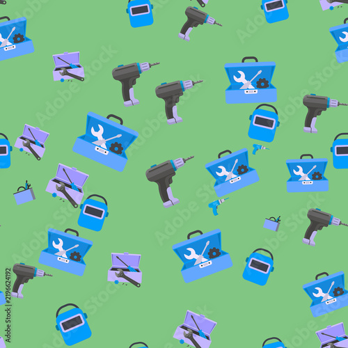 Bild auf Leinwand Tools and toolboxes seamless pattern
