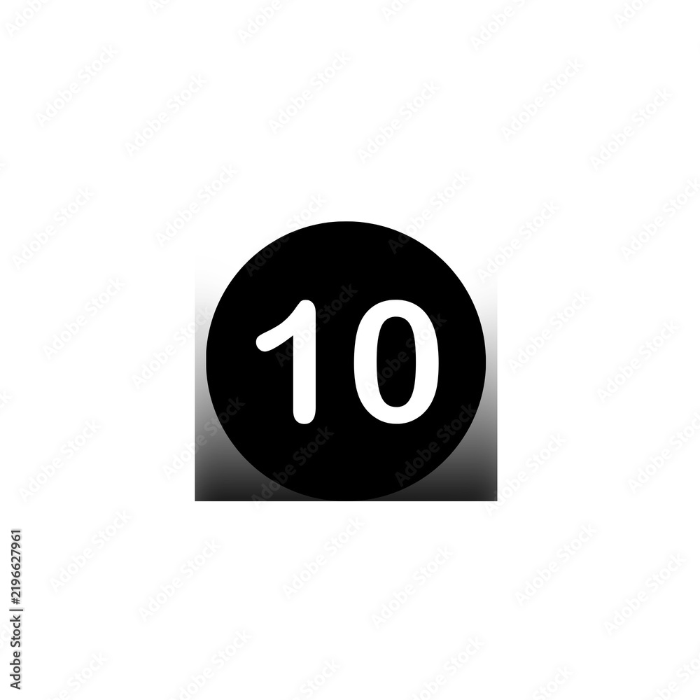 Obraz premium White number ten inside black circle icon in the center with a subtle gradient shadow base