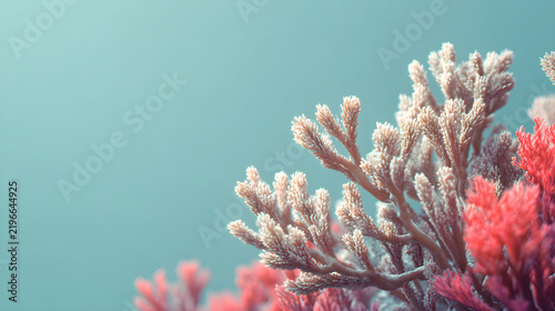 Delicate Coral Branches on Pastel Blue Background