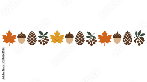 Seamless Autumn Nature Border with Acorns Pinecones and Maple Leaves