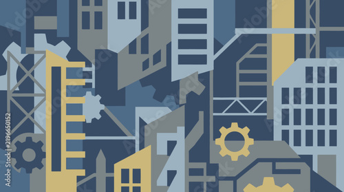 Abstract Industrial Cityscape and Factory Machinery Vector Illustration