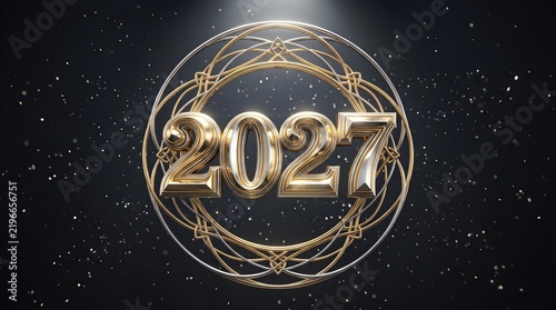 Luxury 2027 Gold Silver Metallic Typography New Year Celebration Design.