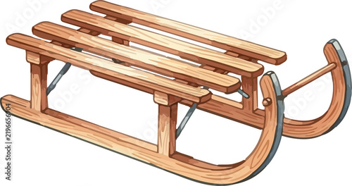Wooden Sled Water Color Illustration