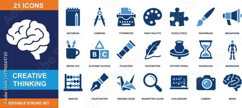 Creative thinking icon set vector illustration showcasing innovation and ideas