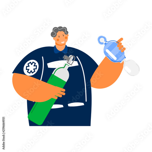 Professional Paramedic with Emergency Life Saving Equipment Vector Illustration