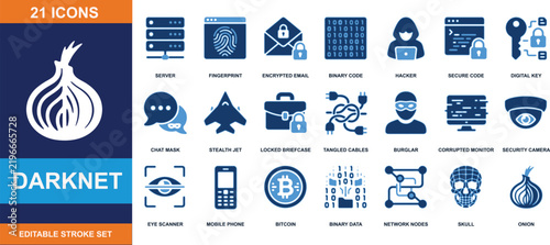Darknet icons set vector illustration for deep web and cybersecurity concepts