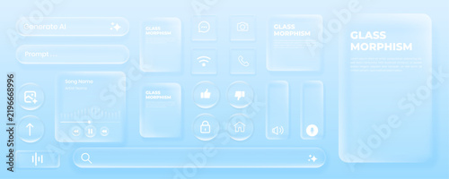 Trend liquid glass frames and buttons set transparent background. Vector EPS10 realistic illustration of glass morphism text boxes, menu windows, search bars, website, mobile app ui ux design elements