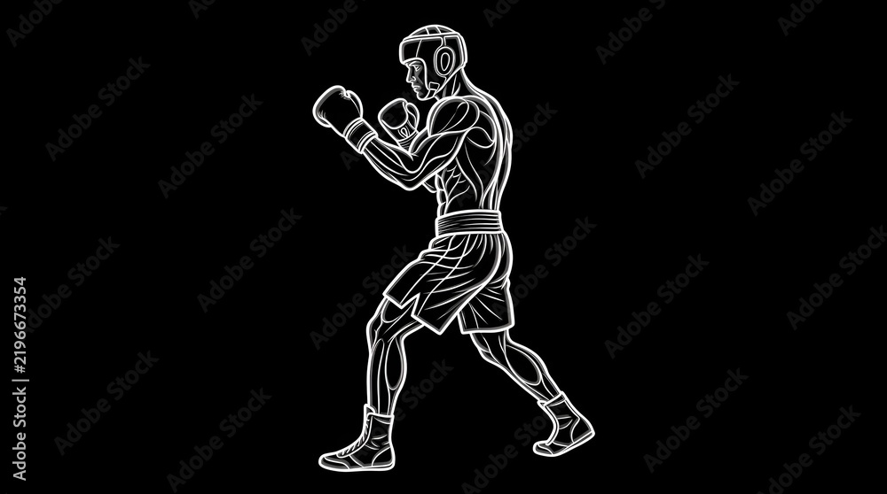 Fototapeta premium Boxer throwing punch in fighting stance