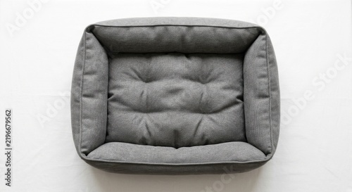 Top View of a Comfortable Grey Rectangular Fabric Pet Bed for Dogs or Cats Isolated on a White Background, Soft and Padded Cushion for Domestic Animal Comfort and Sleep Accessory.