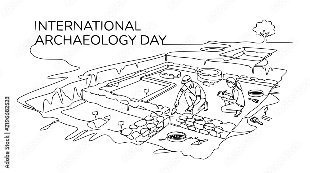 Fototapeta premium International Archaeology Day: Dig Site Excavation with Archeologists and Ruins