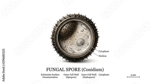 Microscopic fungal spore (candida albicans) detailed illustration for medical and microbiology research