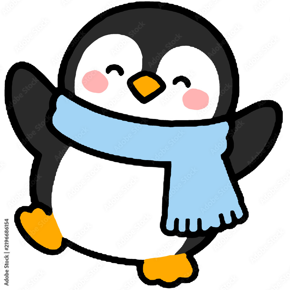 Obraz premium Cute Penguin Wearing a Blue Winter Scarf