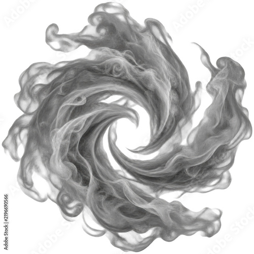 swirling, ethereal white smoke pattern forms a dynamic spiral shape with delicate wispy tendrils and flowing textures.
