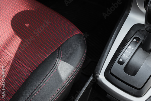 Принти на полотні Automotive design and car interior, automatic gear shift lever and red textured