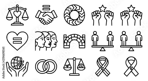 Obraz na plátně Equality and Diversity Icons: Justice, Unity, Partnership, Human Rights