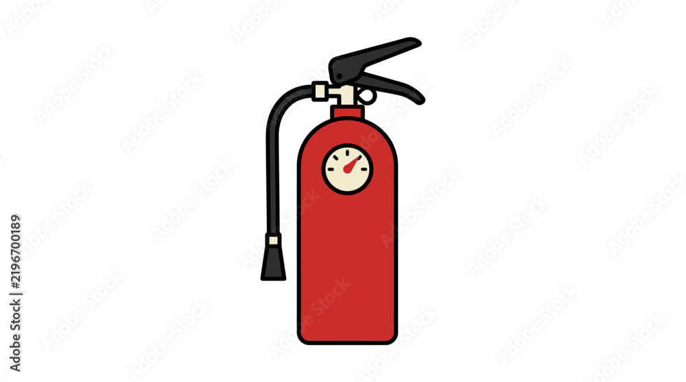 Obraz premium Red fire extinguisher with pressure gauge and hose for emergency safety protection