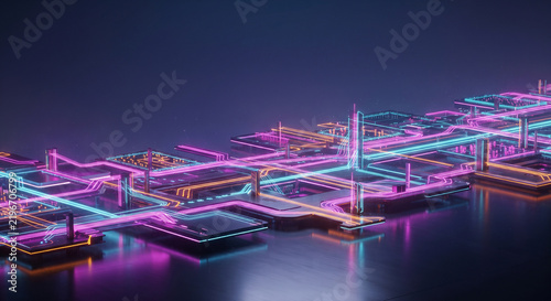 Cyberpunk Isometric Fiber-Optic Data Grid Matrix Background