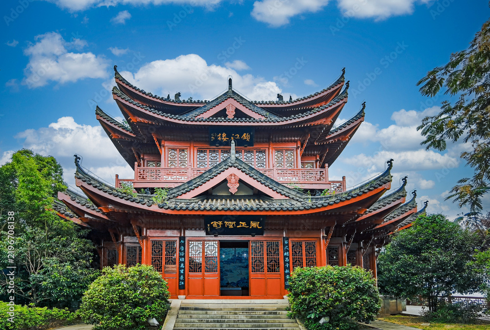 Obraz premium Suojiang Tower traditional Chinese ancient building, Jiujiang, Jiangxi, China