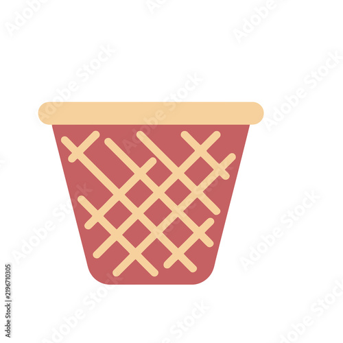 Red and yellow woven trash can