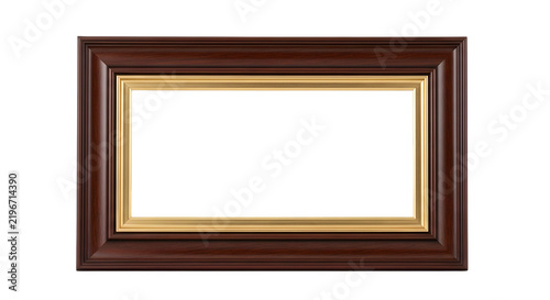 Classic Wooden Rectangular Picture Frame with Gold Interior Edge and Transparent Background for Custom Artistic Displays