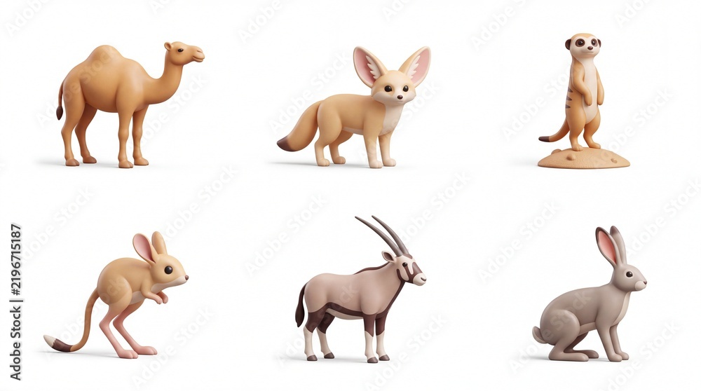 Obraz premium Collection of Cute Animal Figurines Featuring Camel Rabbit Squirrel and Goat on White Background