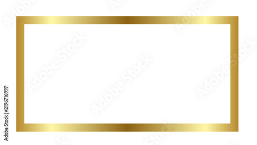 Elegant rectangular golden frame border isolated on transparent background for luxury design and photography
