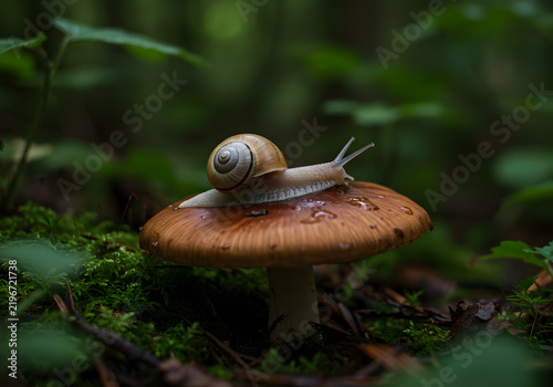 Snails on mushroom in forest