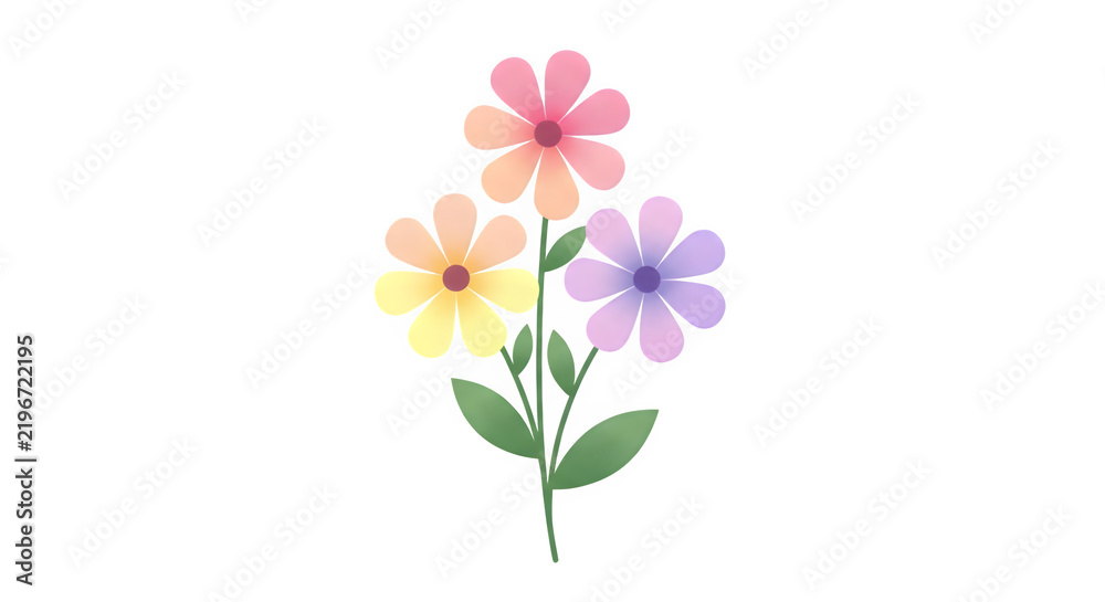 Fototapeta premium Beautiful gradient flower bouquet illustration isolated on a transparent background for decorative graphic design projects