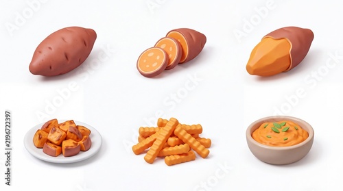 Sweet Potato Meal with Crispy Fries and Creamy Dip in Minimalist Style