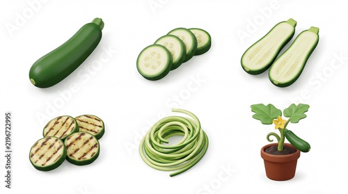 Fresh Green Vegetables and Plant in Pot on White Background
