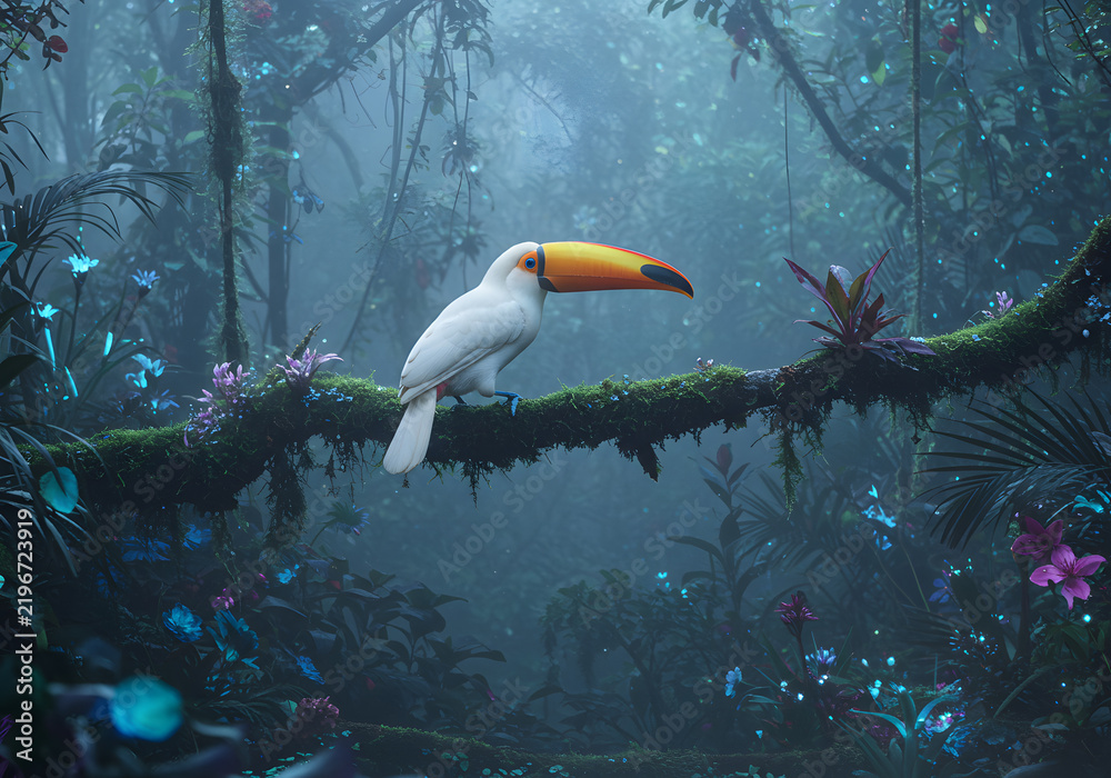 Obraz premium White toucan in vibrant tropical forest
