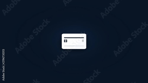 Minimalist white credit card icon design on a dark navy blue background representing digital payment methods and modern online banking services