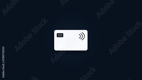 Modern white credit card icon with contactless payment symbol and chip design on a dark background for financial transactions and banking