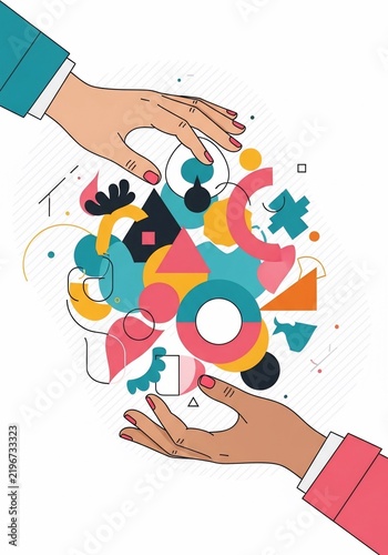 Abstract Embrace: Hands Weaving Colorful Ideas