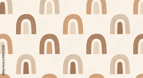 Boho Rainbow Pattern Seamless Background, Neutral Earth Tones, Minimalist Arc Design