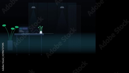 2D Animated Dark Mode Developer Workspace Desk Setup