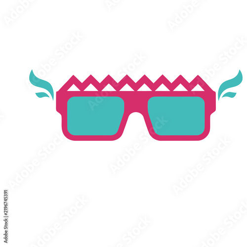 Pink and teal graphic sunglasses with zig-zag top