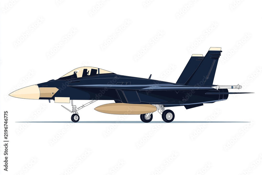 Obraz premium Fighter jet with external fuel tanks parked on white background military aircraft jet plane combat aircraft air force supersonic jet external tan