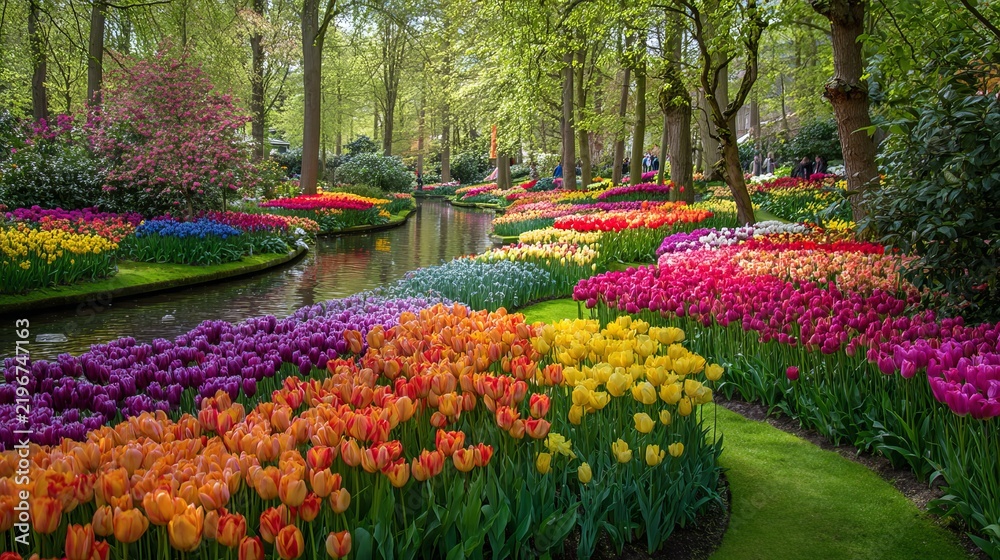 Fototapeta premium Multicolored spring flowers blooming in keukenhof garden, netherlands