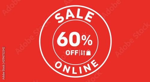 Promotional online sale discount sticker with 60 percent off on red background