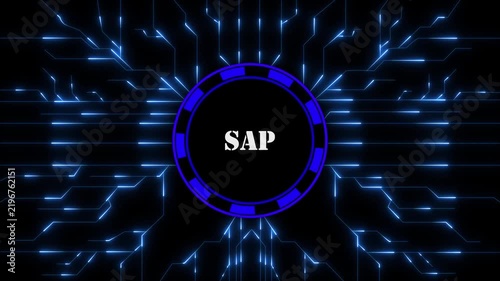 Sap technology logo with futuristic circuit board and digital data concept, 4k animation motion graphics. digital technology animation 4k video...