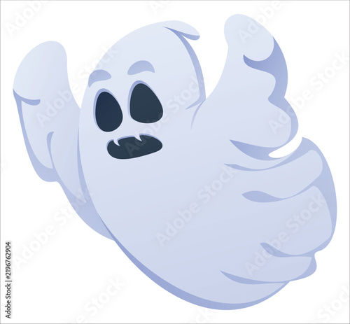 Scaring ghost character swooping forward with raised arms to spook for Halloween party. Vector cartoon illustration