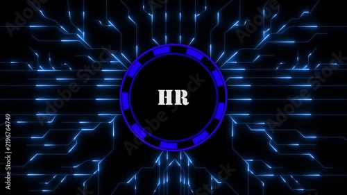 Human Resources HR management concept. Business, Technology, Internet and network concept. Digital Data moving on Circuit Board and CPU . digital technical 4k motion video...