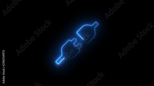 Glowing Neon Line Electric Power Plug and Socket Connection Icon Animation Loop on Dark Background