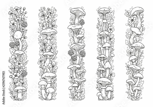 Whimsical Mushroom and Flower Border Designs